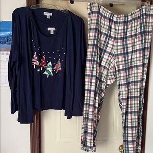 Kim Rogers Navy and Plaid Pajama 3 pc Set